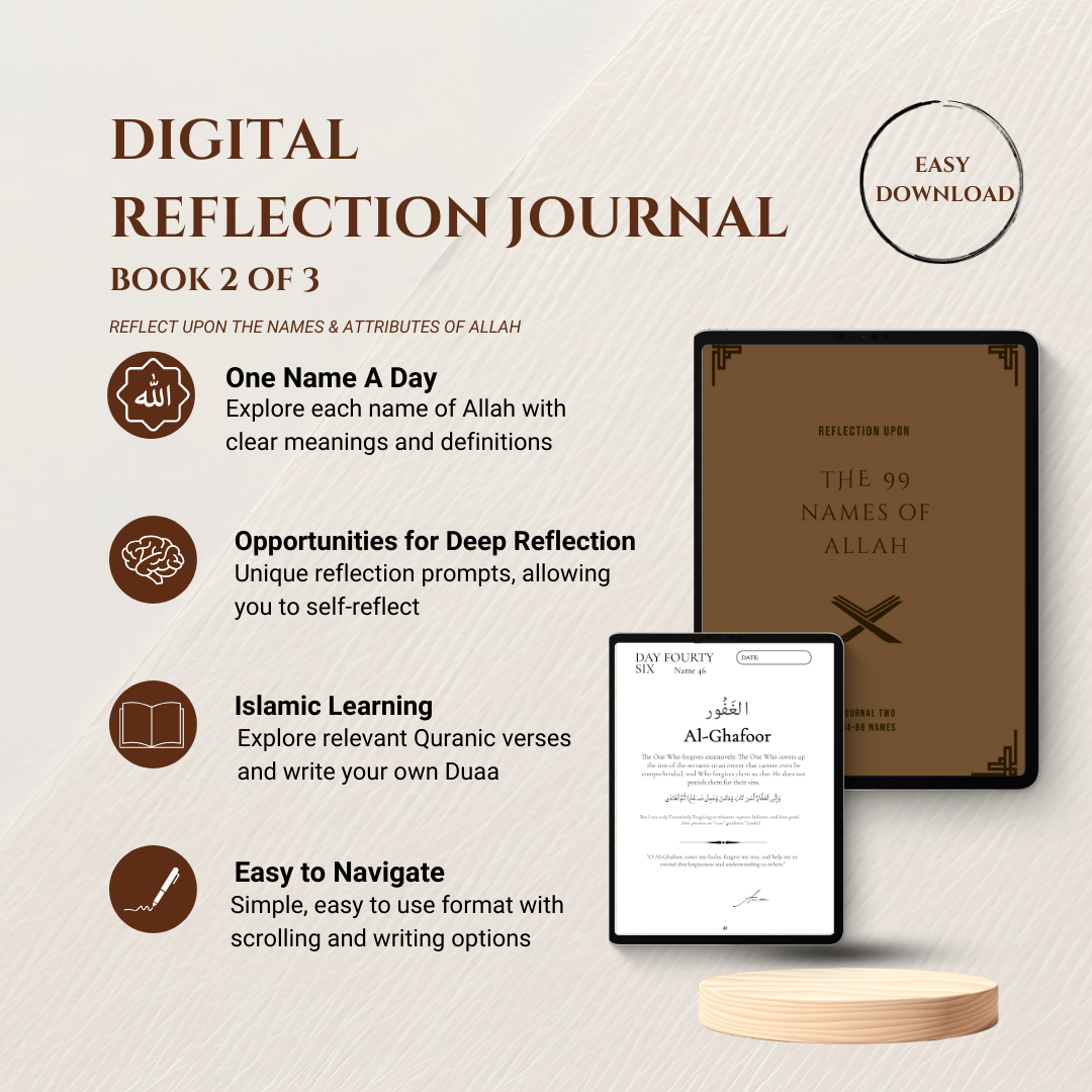 Digital Islamic Journal on the 99 Names of Allah - Guided Reflection E-Book 2 (33 of 99 Names) | Quran Journal | Muslim Eid & Ramadan Gift