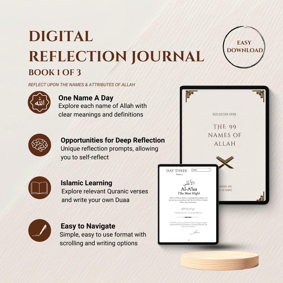 Digital Islamic Journal on the 99 Names of Allah - Guided Reflection E-Book 1 (33 of 99 Names) | Quran Journal | Muslim Eid & Ramadan Gift
